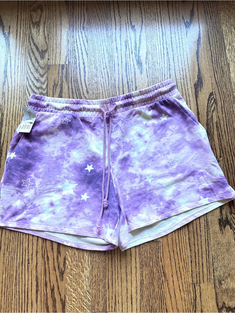Wildfox Purple Tie Dye Stars Shorts NWT Size M Terry Lounge Pull on cozy